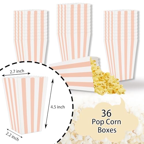 Image of 36 Pcs Pink and White Striped Popcorn Boxes 2 x 4.5 x 2.7 inch Mini Popcorn Boxes for Movie Decorations Cardboard Popcorn Container for Party Disposable Snack Popcorn Boxes