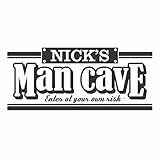 Custom Name Man Cave Wall Decal - Personalized Name Man Cave Vinyl Wall Decal Sticker Art - Guy's Cave Decal - Basement Decal - Gift for Dad - Bar Rec Room Pub Decal