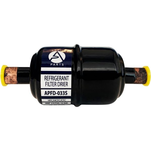 Appli Parts APFD-033S 3/8 in Liquid Line Refrigerant AC Filter Drier HVAC Refrigeration 033S ODF Sweat Solder Connection Universal unidirectional 4-1/2 in Long 1-3/4 in Wide