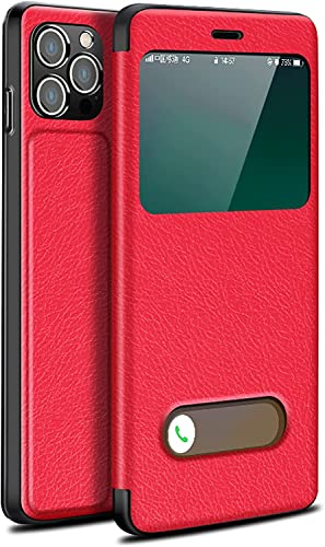 Étui pour iPhone 14 Pro en cuir PU rouge, clapet chic et protection premium 6,1 pouces
