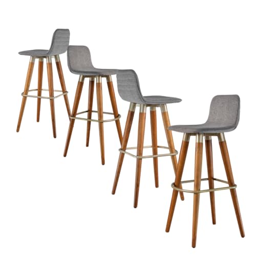Kit 4 Banquetas Linea Altas para Bancada balcão de cozinha Champanhe tecido Cinza
