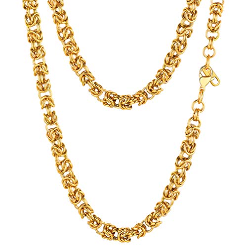 Byzantine Gold Chain for Men 18K Plated Stainless Steel Vintage Trendy Mens Jewelry Gift Boy Women Necklace