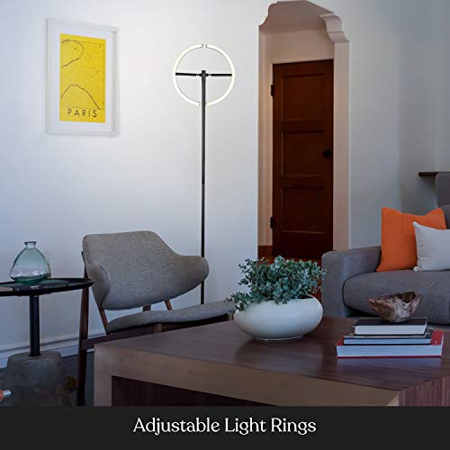 Brightech Halo Split Floor Lamp, Modern Bright Led Torchiere Floor Lamp For Offices - Dimmable, Tall Standing Lamp For Living Room Or Bedroom - Adjustable Light W/Rotating Angles - Jet Black #TOP6