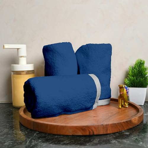 Image of Divine Casa Cotton Hand Towels Set of 4 500 GSM (60x40 cm) | Blue Hand Towels | Thick Soft Absorbent Towels
