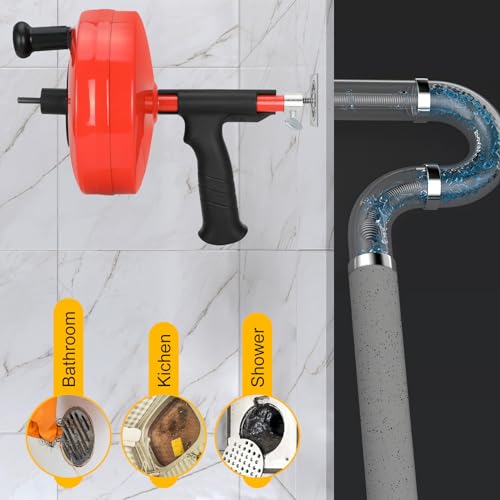 50 Foot Drain Auger,Use Manually or Drill Powered,Heavy Duty Flexible Plumbing Snake,With Gloves and Storage Bag,for Kitchen Sink, Shower Drain,Drainage Pipes