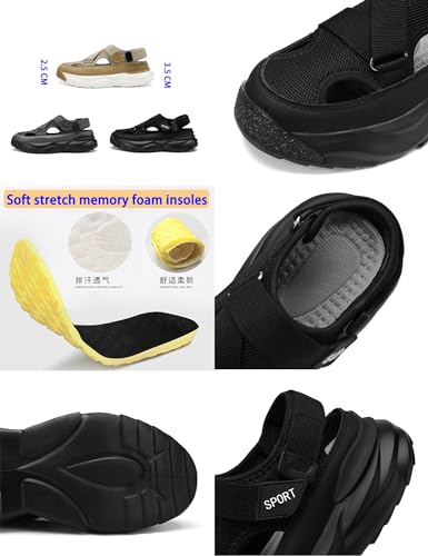 MOYOWEI Men's Platform Closed Toe Sandals,Summer Lightweight Comfort Canvas Adjustable Casual Sports Beach Fisherman Shoes2