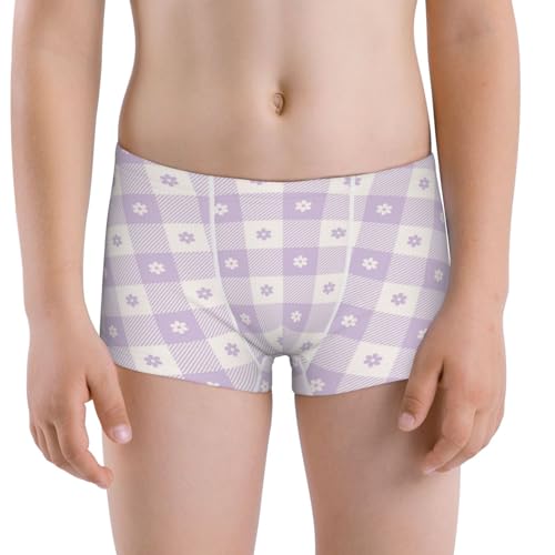 Boys' Cotton Boxer Brief Soft Underwear-Floral Purple Buffalo Plaid