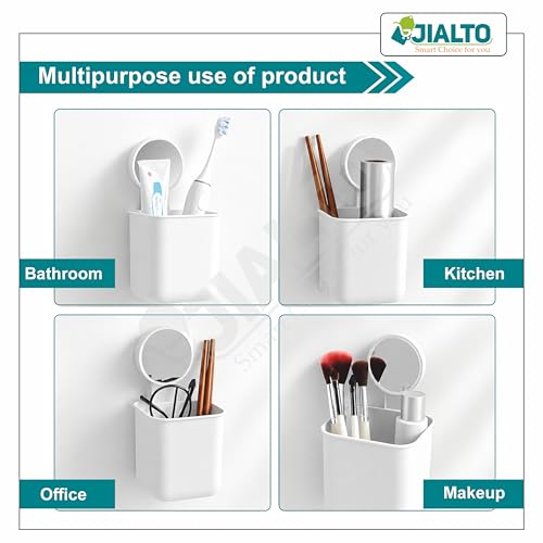 Image of JIALTO Wall Mounted Toothbrush Holder for Bathroom, Abs Plastic Toothbrush Stand & Toothpaste Holder, Self Adhesive Bathroom Organizer, Toothbrush Storage Rack, Pack of 3