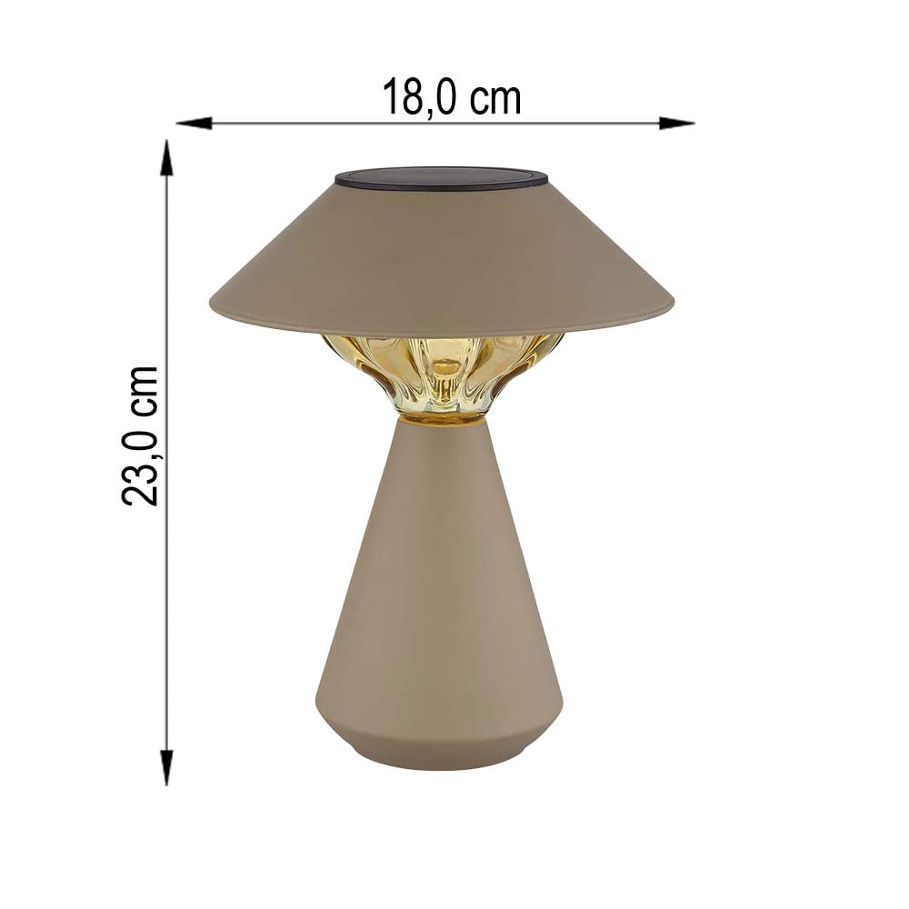 Solarlampe Tischleuchte Außenlampe sandfarben LED Gartenlampe Balkonlampe, Edelstahl, LED 3000K warmweiß, H 23 cm