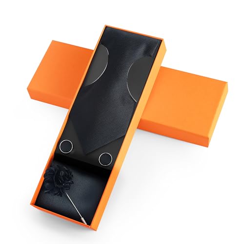 Image of Solid Color Ties Set Men Handkerchief Cufflinks Brooch 3.15 inches Classic Formal Necktie Pocket Square Set