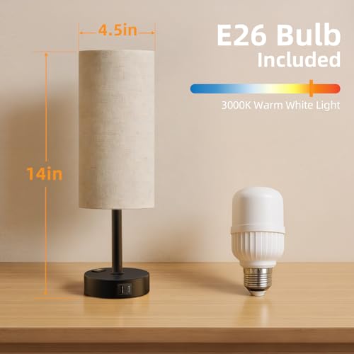 Image of Table Lamp for Bedroom, High-Sensitivity Touch, AC Outlet, USB A+C