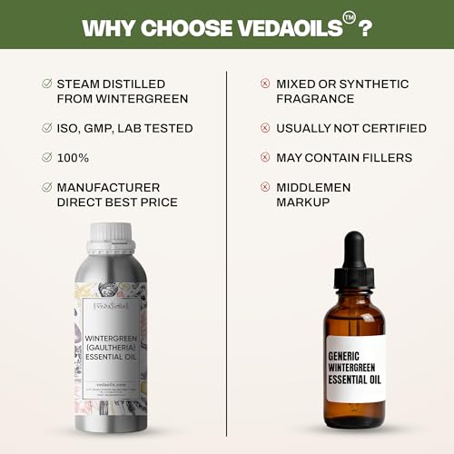 Image of VedaOils Wintergreen (Gaultheria) Essential Oil 100ml | 100% Pure & Natural Oil for Aromatherapy, Massage Blends & Home Fragrance | Ideal for Diffusers & DIY Personal Care