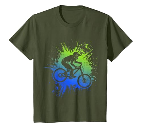 Mountain Bike MTB Biking Downhill Cycling Biker Kids Boys T-Shirt, Youth, Olive Green, 3T