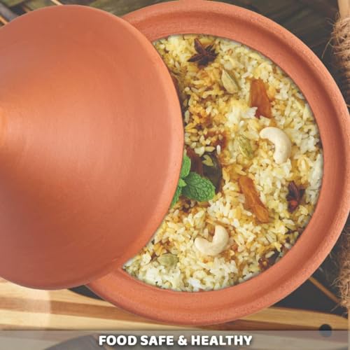 Handmade Clay Tagine Pot for Cooking, Lead-Free Unglazed Earthenware Tajine Pot for Stovetop, Terracotta Tangine Pot for Moroccan, Indian, and Asian Dishes (Small)