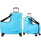 AOWEILA Hardside Ride On - Equipaje Infantil Con 4 Ruedas Giratorias para Niñas y Niños, Azul