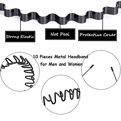 Boyivi 15 Pieces Metal Headband For Men And Women Unisex Hair Band Adjustable Headbands Wavy Hair Accessories Non-Slip Hair Hoop For Home, Outdoor, Sports And Yoga #TOP3
