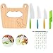 Kindermesser 5-teiliges Kinder-Küchenmesser-Set zum Schneiden und Kochen von Obst oder Gemüse für Kleinkinder, inklusive kindersicherem Holzmesser und Schneidebrett (niedlicher Dinosaurier)