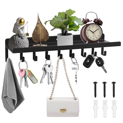 BATENGKEJI 2 unidades cabide chaves parede, suporte de pendurar cabide de chaves porta-chaves parede com estante pretos com 6 ganchos para entrada casa cozinha escritório (moderno)