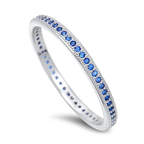 Oxford Diamond Co Simulated Blue Sapphire Eternity Wedding Band .925 Sterling Silver Ring Size 6