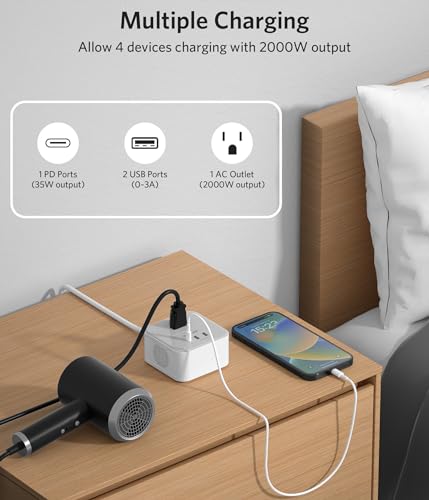 Image of BESTEK 2000W Voltage Converter US to Europe 220V to 110V Converter Pure Sine Wave with PD 35W USB-C for Hair Dryer /Curling Iron /Phone Travel Adapter for Europe /Italy /France (White)