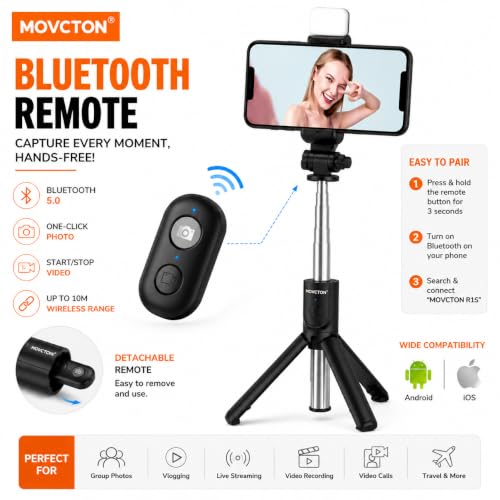 Image of Premium Selfie Stick Tripod with Bluetooth Remote & Fill Light, Extendable Mobile Phone Tripod Stand, 360 Rotating Holder, Foldable Selfie Stick for Smartphone, Vlogging, Reels & Travel