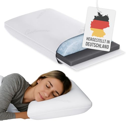 Frankenschaum Nackenstützkissen Gelschaum & Memory Foam 60x30 cm, HWS-Kissen, Härte & Höhe anpassbar (7-14 cm), Atmungsaktiver Cashmere-Bezug