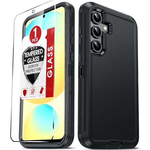 LeYi Compatible for S24-FE Case, Samsung Galaxy S24-FE Case: 1Pack S24FE Cell Phone Screen Protector, Rugged Cover, Military Grade Shockproof Durable Android Phone Funda for 24FE 5G 6.7“, Black