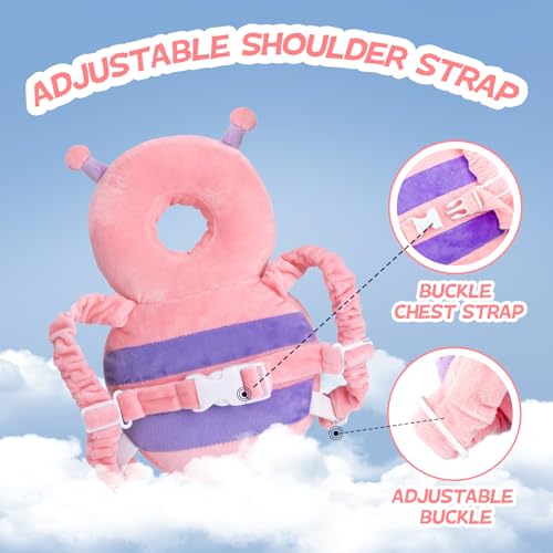 Image of Pucmaoci Baby Toddler Head Protector, Baby Head Protection Backpack, Adjustable, Lightweight and Breathable, Pink Butterfly