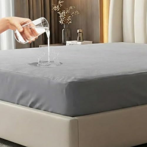 Image of 100% Waterproof Mattress Protector King Size 78x72 Inch | Terry Cotton Feel | Ultra Soft, Breathable, Noiseless & Hypoallergenic | Elastic Fitted | Fits Upto 10 Inch Mattress | 6.5x6Ft |Gray
