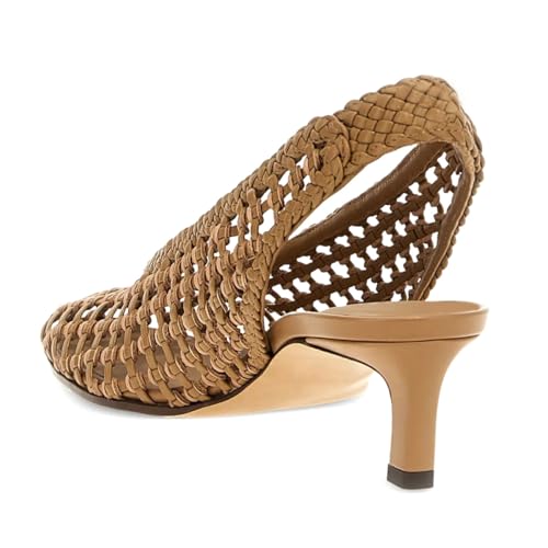 Women Slingback Strap Square Toe Pumps Slip On Low Kitten Heel Woven Sandals Summer Daily Dress Shoes Size 4-16 US4