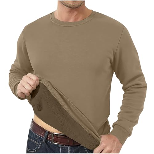 Men's Sherpa Lined Sweatshirts Winter Thermal Sweater Crew Neck Long Sleeve Fleece Pullover Tops Basic Thick Tops