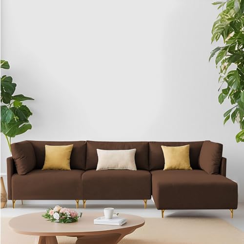 Image of Carina RHS 4 Seater L Shape Sofa Set for Living Room (Brown Fabric) Premium Fabric Sofa