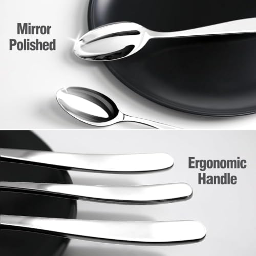 Image of 5 Pcs Silver Cutlery Set for Dining Table the Perfect Mirror Polish Hevy Duty Tableware Including Dinner Spoon, Dinner Fork, Dinner Knife, Dessert Spoon & Dessert Fork