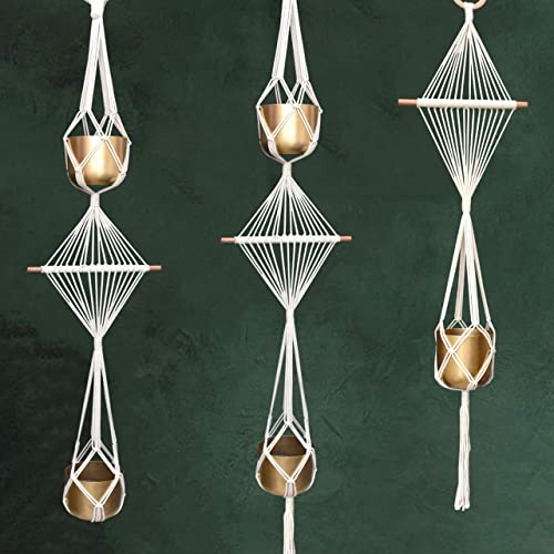 Image of ecofynd Cotton 3 Set Plant Hanger [Without Pot] | Rope Flower Pot Holder for Indoor Outdoor Balcony Garden Wall (COM08 /Pack of 3)