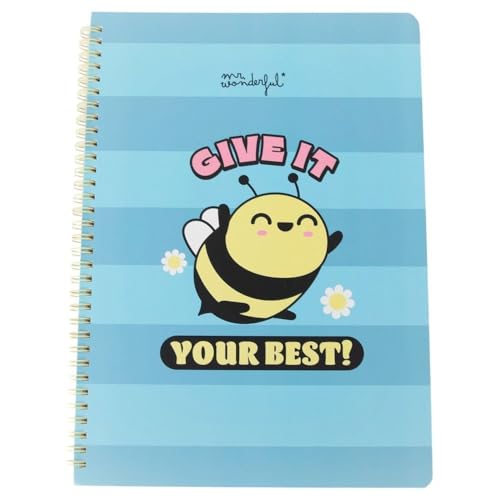 Mr. Wonderful - Libreta A4 Abeja Tapa Dura - Encuadrenación en Espiral - Give it your best! - 160 páginas cuadriculadas - Incluye pegatinas