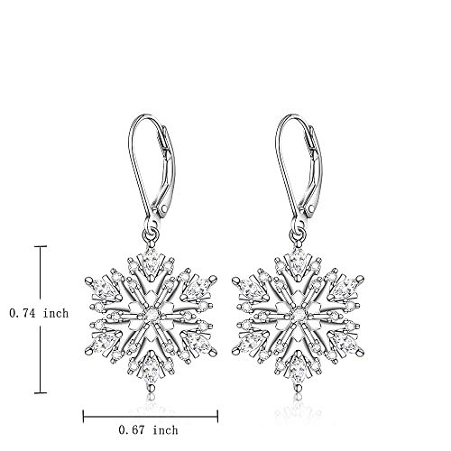 Snowflake Earrings For Women Girls Sterling Silver Christmas Hypoallergenic Leverback Drop Dangle Earrings Sensitive Ears Winter Frozen Flower Holiday Jewelry #TOP1