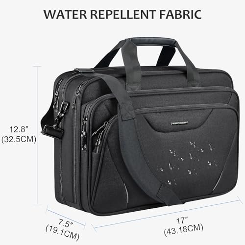 Image of KROSER Laptop Bag Premium Laptop Briefcase Fits Up to 17.3 Inch Laptop Expandable Water-Repellent Shoulder Messenger Bag Computer Bag for Travel /Business /Men /Women-Black /Grey