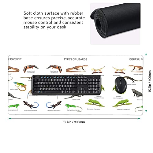 Różne rodzaje jaszczurki podkładka pod mysz 40 x 90 cm, duża podkładka pod mysz do gier, do biura, gier, PC, laptopa, na biurko