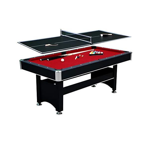 Spartan 6ft Pool Table with Table Tennis Top Black with Red Felt