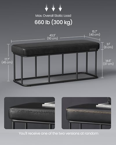Image of VASAGLE Storage Ottoman Bench for Entryway, PU Leather, Loads 660 lb | Ottoman Bench, Transitional, with Stitching, Bedroom, Living Room, Ink Black, EKHO Collection ULOM085B01