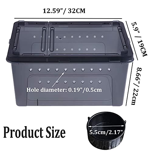 Pinvnby 2 Pcs Reptile Feeding Box Portable Snake Breeding Box Lizard Cage Hatching Container 12.59"X8.66"X5.9" Transparent Plastic Pet Houses For Spider Scorpion Gecko Insect Tortoise Treefrog(Black) #TOP6