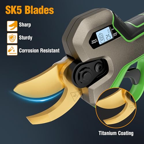 Image of WORKPROX 20V Electric Pruning Shears, 1.26 inch Cutting Diameter, Brushless Motor, SK5 Titanium-Coated Blades, 2Ah Battery Pruning Shears with LCD Display