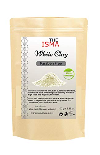 THE ISMA Moroccan Clay Powder for Face & Hair Mask, White Clay, 100 g (Pack of 1)