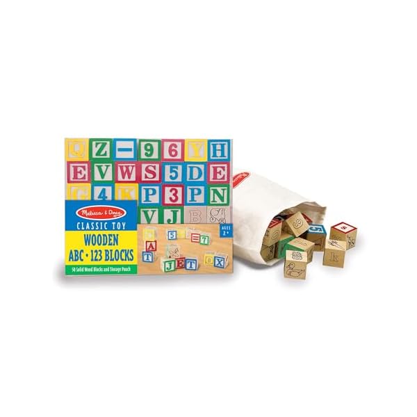 Melissa & Doug Deluxe Wooden ABC/123 1-Inch Blocks Set with Storage Pouch (50 pcs)