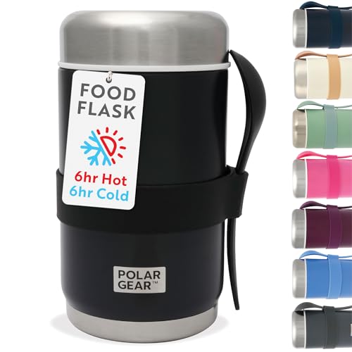 520ml Insulated Food Flasks For Hot Food Double-Wall Stainless Steel Hot Food Flask With Spoon Thermal Lunch Box keeps Meals Drinks Hot or Cold for 6 Hours Leakproof Soup Containers (Black)