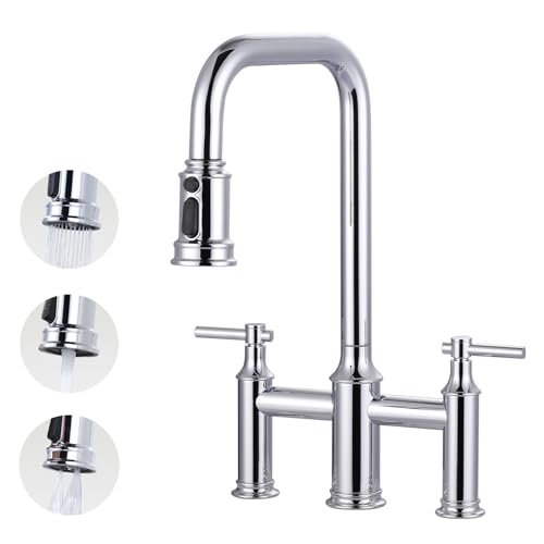 Robinet de pont pour évier de cuisine chromé 3 trous laiton massif