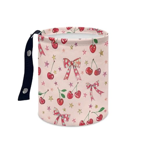 Image of Car Trash Can Pink Cherry Bow Collapsible Portable Small Car Garbage Bin for Front Seat, Back Seat, Floor, Headrest Rubbish Bin Universal for SUV Trucks