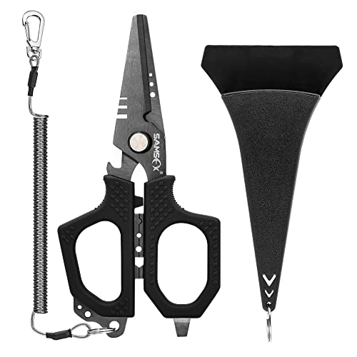 SAMSFX Tijeras de hilo trenzado de pesca con asas antideslizantes (mango negro) Cover