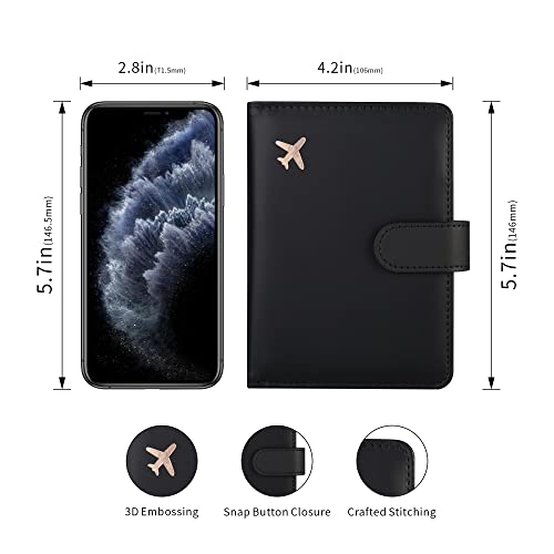 Deziliao Passport And Vaccine Card Holder Combo, Pu Leather Passport Holder With Vaccine Card Slot, Passport Wallet For Men And Women (Black-Fly) #TOP4
