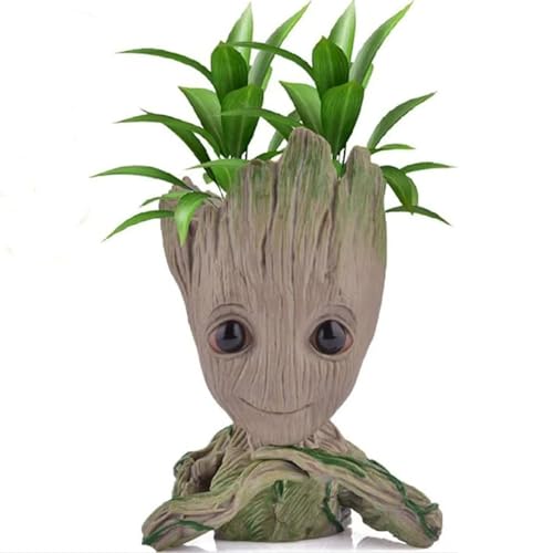 Udream Groot Plant Pot Cartoon Baby Groot Flower Pot with Drainage Hole Groot Succulent Planter Cute Green Plants Flower Pot Desktop Pen Holder Best Gifts for Kids
